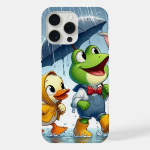 Cute duck, frog, in the rain iPhone 15 pro max case