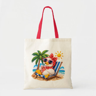 Cute Duck Girl on Beach Vacation Summer Illustrati Tote Bag