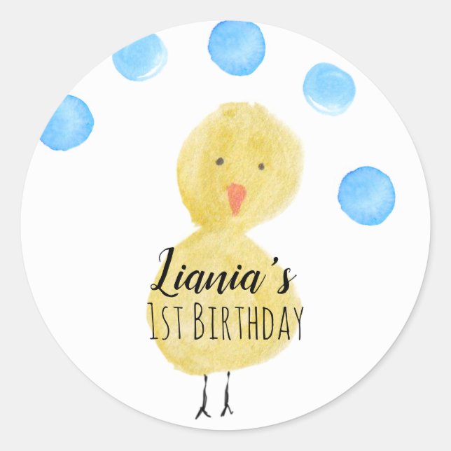 Cute Duck Hand Watercolor Birthday Party     Classic Round Sticker (Front)