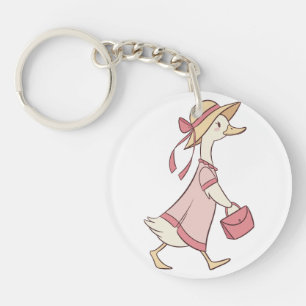 Cute Duck in Pink Dress Keychain