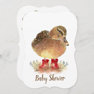 Cute Duck in Red Boots Baby Shower Invitation