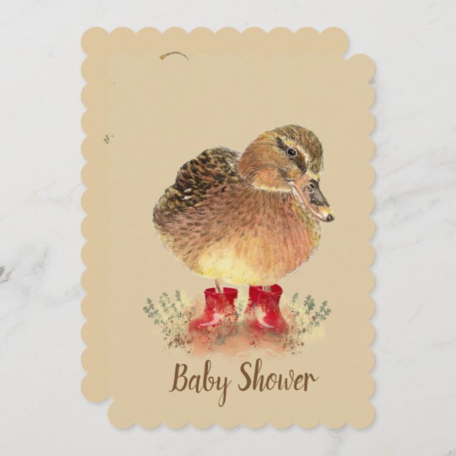 Cute Duck in Red Boots Baby Shower Invitation (Front/Back)