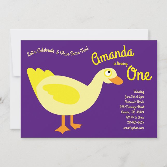 Cute Duck Kids 1st Birthday Party Invitation (Front)