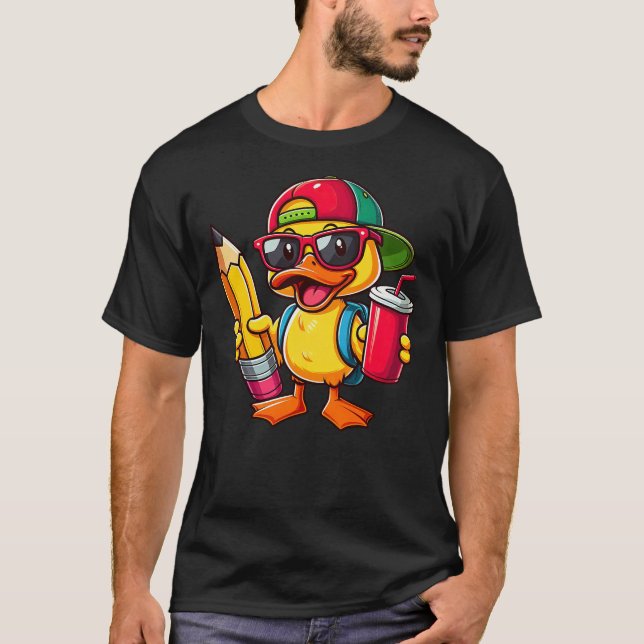 Cute Duck Lover Pencil Back to School Kids Boys Gi T-Shirt (Front)