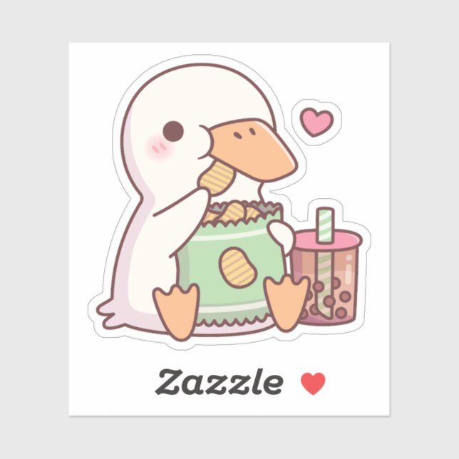 Cute Duck Loves Potato Chips And Boba Tea (Sheet)