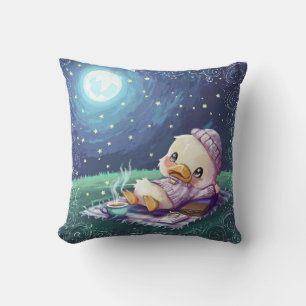 Cute Duck on a Picnic under Moon Light Cushion