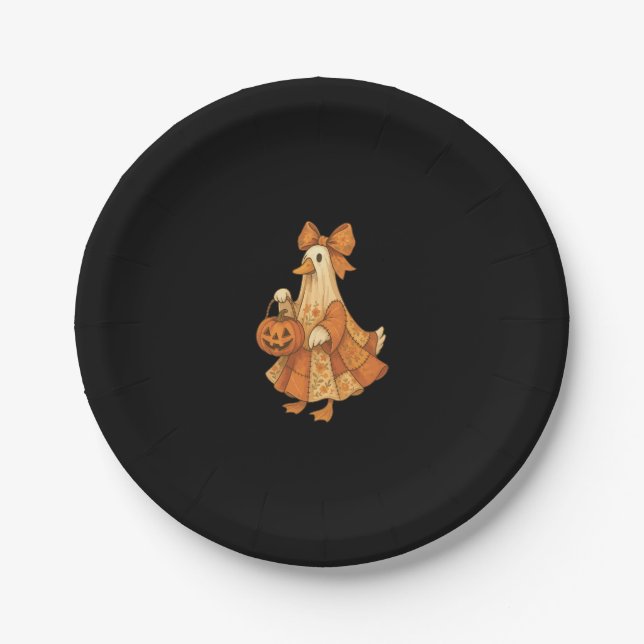 Cute Duck Patchwork Halloween Party Paper Plate (Front)
