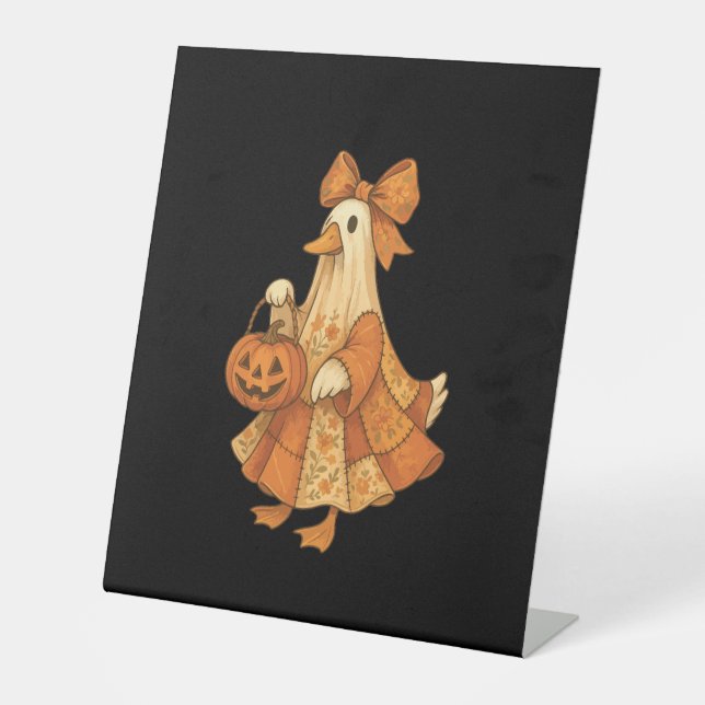 Cute Duck Patchwork Halloween Party Pedestal Sign (Front)