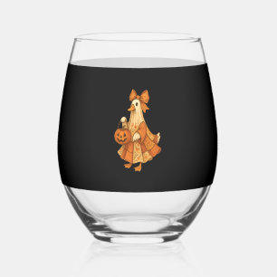 Cute Duck Patchwork Halloween Party Stemless Wine Glass
