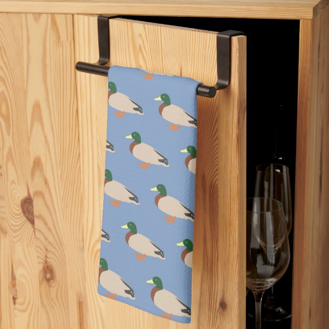 Cute Duck Pattern on Blue Tea Towel (Thirds Fold)