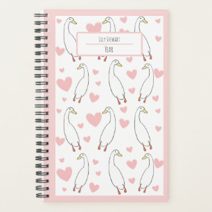 Cute Duck Pink Heart Personalise Planner