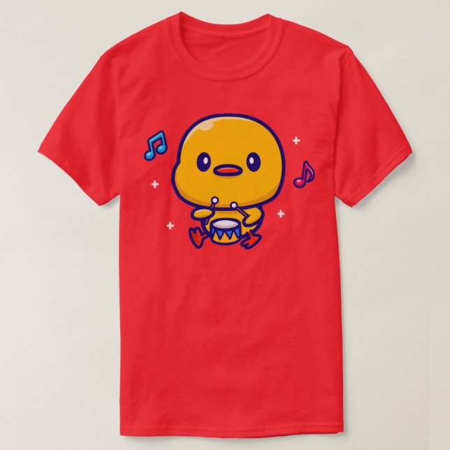 Cute Duck Playing Drum T-Shirt (Design Front)