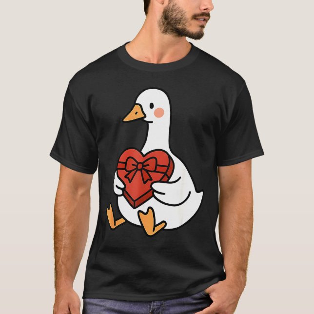 Cute Duck Preppy Silly Just Goose Valentine Love T-Shirt (Front)