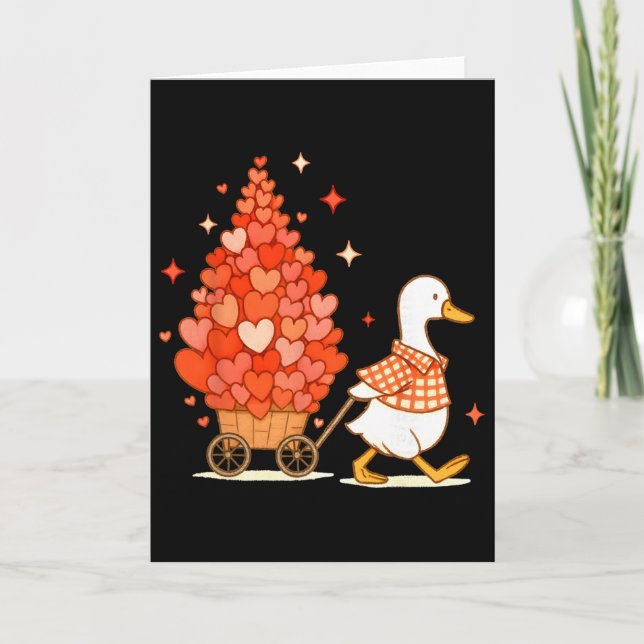Cute Duck Pulling Heart Cart Funny Valentine Gift  Card (Front)