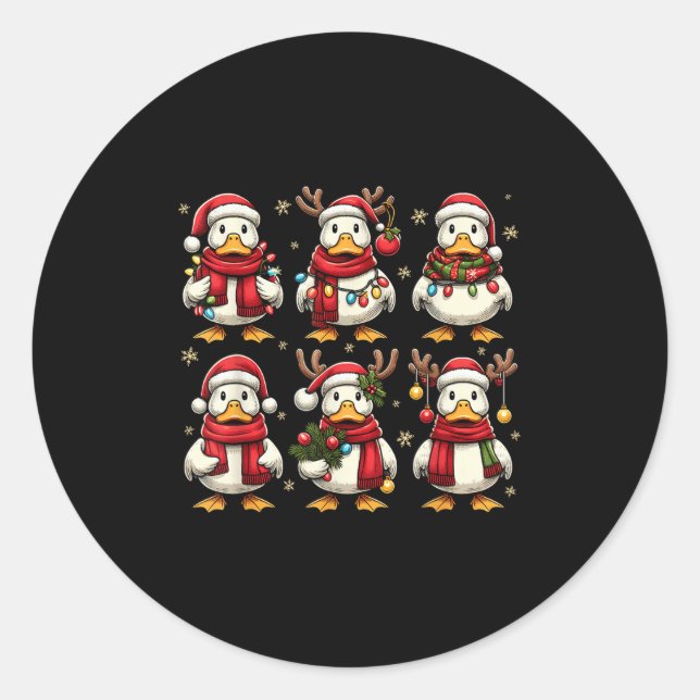 Cute Duck Santa Christmas Lights Funny Xmas Animal Classic Round Sticker (Front)