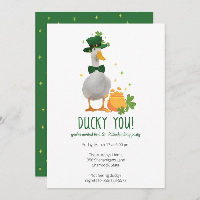 Cute Duck St. Patrick's Day Party Invitation (Front/Back)