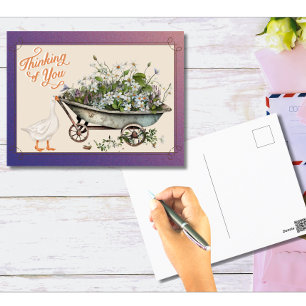 Cute Duck Thinking Of You In Bloom Postcard