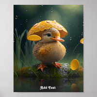 Cute Duck under Yellow Umbrella in Rain Nursery