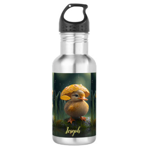 Cute Duck under Yellow Umbrella Personalised Name 532 Ml Water Bottle