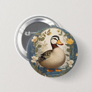 Cute Duck Vintage Floral Nature Inspired 6 Cm Round Badge