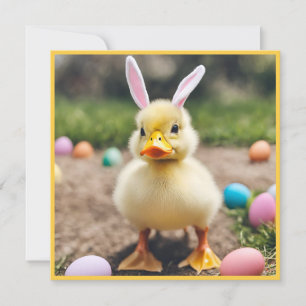 Cute Duck Wearing Bunny Ears AI Photo Easter  Card