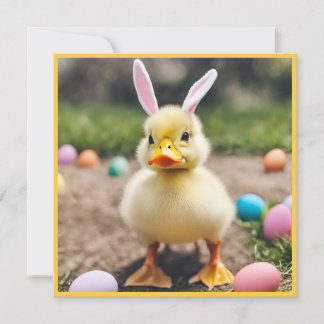 Cute Duck Wearing Bunny Ears AI Photo Easter  Card