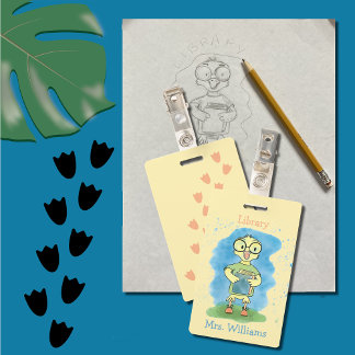Cute Duck with Book Yellow Library Hall Pass ID Badge