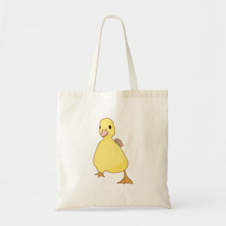 Cute duck with flower tote bag