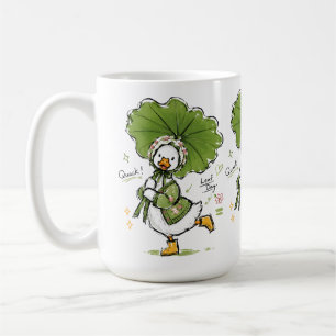 Cute Duck with Leaf Umbrella & Floral Bonnet Coffee Mug