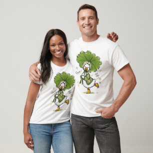 Cute Duck with Leaf Umbrella & Floral Bonnet T-Shirt