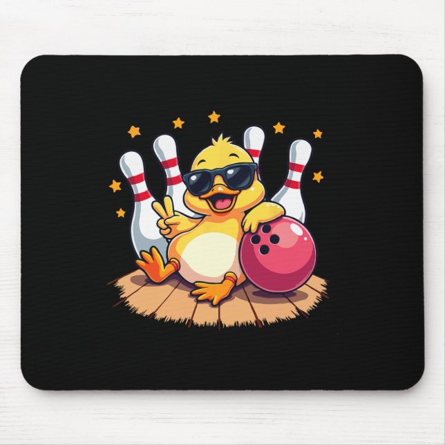 Cute Duck With Sungles Duck Playing Bowling For Me Mouse Mat (Front)