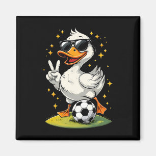 Cute Duck With Sungles Duck Playing Soccer Men Wom Magnet