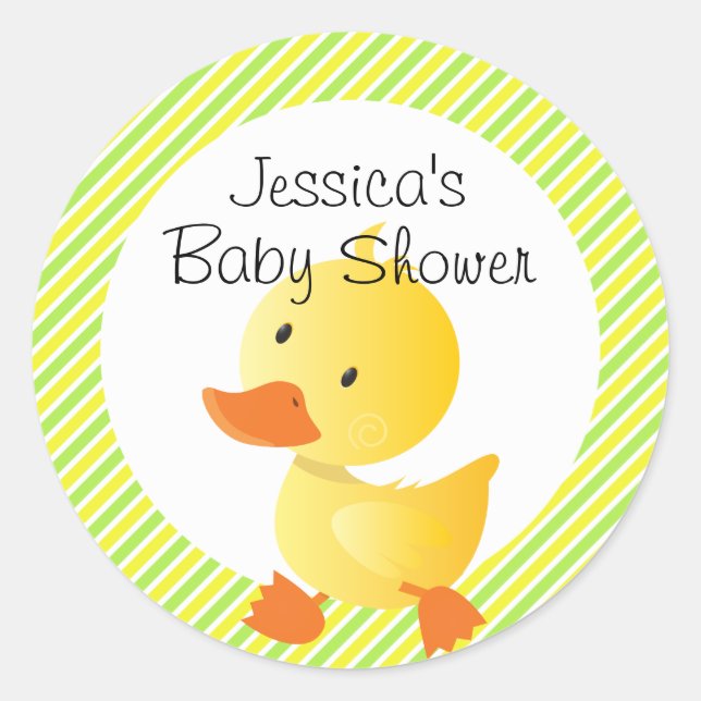 Cute Duckie and Stripes Personalised Classic Round Sticker (Front)