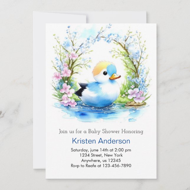 Cute Duckling Blue Boy Baby Shower Invitation (Front)
