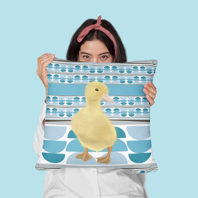 Cute Duckling Blue Semi Circle Geometric Cushion (Creator Uploaded)