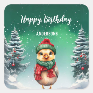 Cute duckling Christmas tree birthday girl party Square Sticker