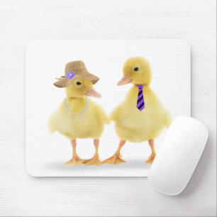 Cute Duckling Couple On White Mouse Mat