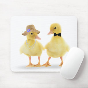 Cute Duckling Couple On White Mouse Mat