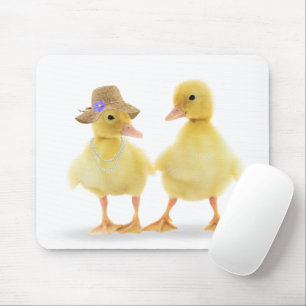 Cute Duckling Couple On White Mouse Mat