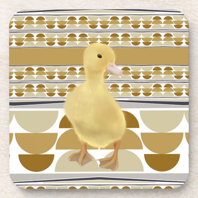 Cute Duckling Golden Brown Semi Circle Geometric Coaster (Front)