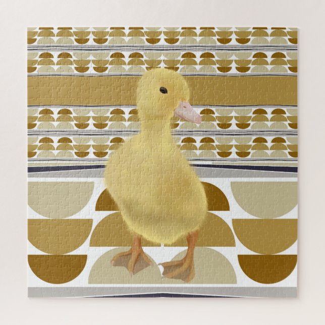 Cute Duckling Golden Brown Semi Circle Geometric Jigsaw Puzzle (Vertical)