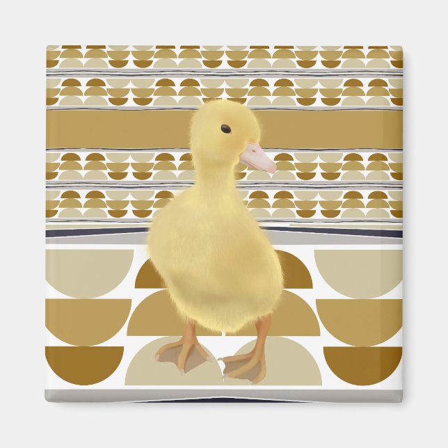 Cute Duckling Golden Brown Semi Circle Geometric Magnet (Front)