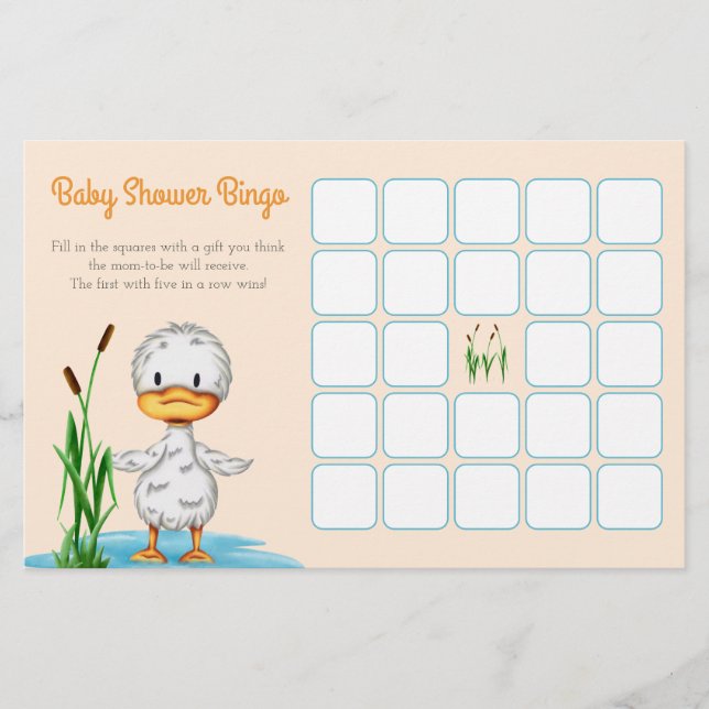 Cute Duckling in a Pond Baby Shower Bingo Card (Front)