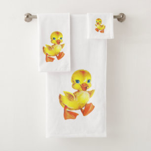 Cute Duckling on White Bath Towel Set