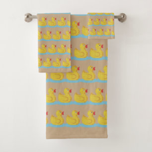 Cute Duckling Pattern on Beige Bath Towel Set