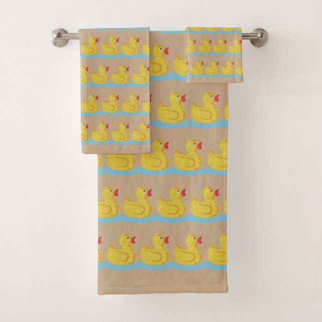 Cute Duckling Pattern on Beige Bath Towel Set (Insitu)