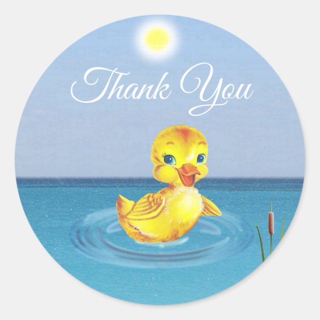 Cute Duckling Swimming on the Lake Classic Round Sticker (Front)