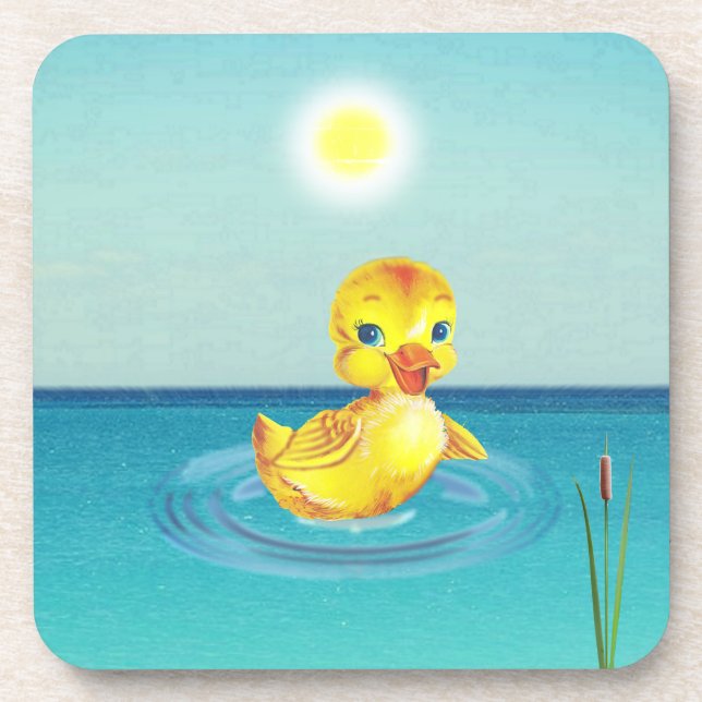 Cute Duckling Swimming on the Lake Coaster (Front)