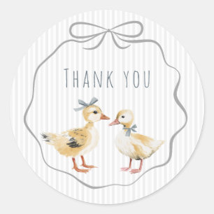 Cute Duckling Watercolor Boy Baby Shower Classic Round Sticker