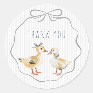 Cute Duckling Watercolor Boy Baby Shower Classic Round Sticker